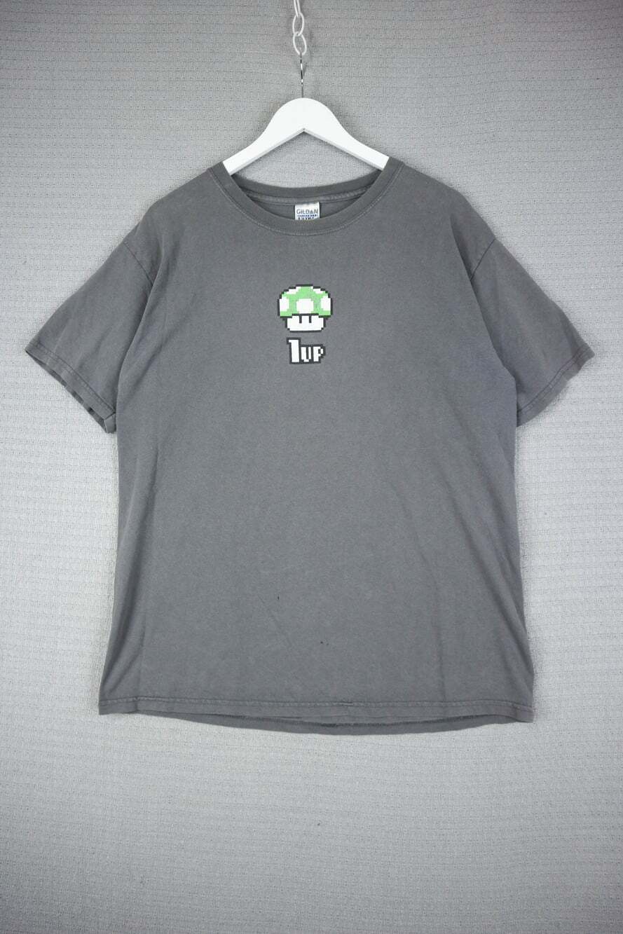 Gildan Mario 1 Up Mushroom Nintendo Y2K Grey Large